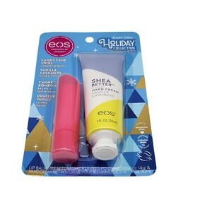 EOS Holiday Lip Balm & Hand Cream Set Candy Cane Swirl Vanilla Cashmere New